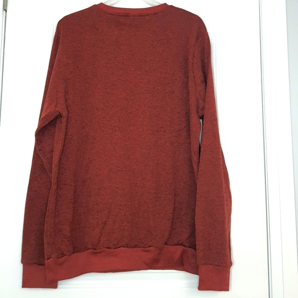 Men's Warm Fleece Pullover Crewneck Sweater L Red Cozy Winter Layer Canada - Picture 7 of 11